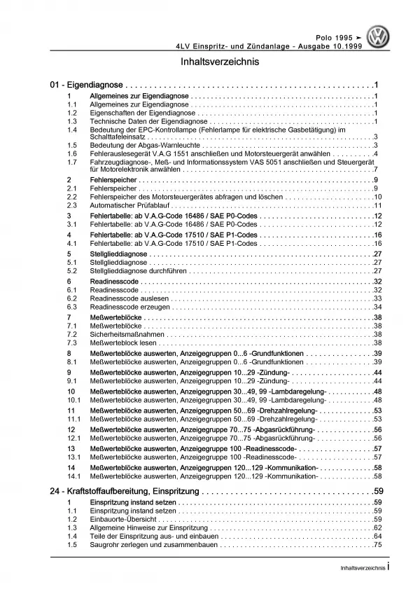 VW Polo 3 Typ 6N 1994-2002 4LV Einspritz- Zündanlage 1,4l Reparaturanleitung PDF