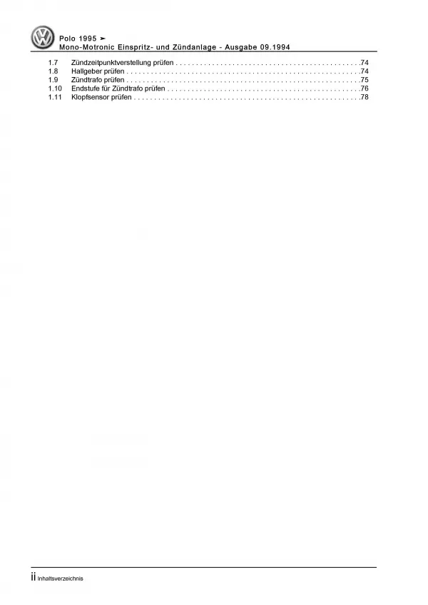 VW Polo 3 6N (94-02) Mono-Motronic Einspritz- Zündanlage Reparaturanleitung PDF