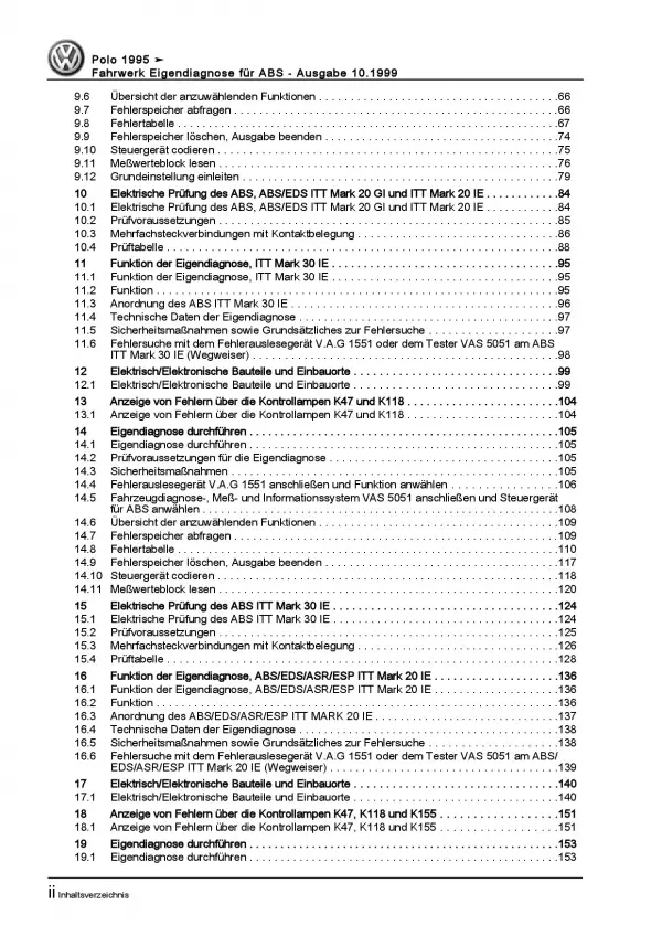 VW Polo 3 Typ 6N (94-02) Eigendiagnose Fahrwerk für ABS Reparaturanleitung