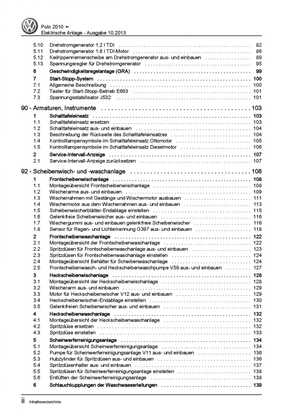 VW Polo 5 6R 2009-2014 Elektrische Anlage Elektrik Systeme Reparaturanleitung