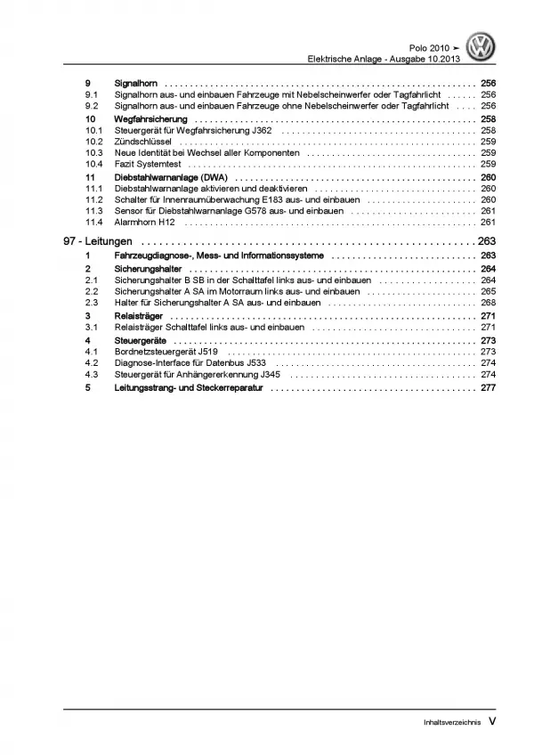 VW Polo 5 6R (09-14) Elektrische Anlage Elektrik Systeme Reparaturanleitung PDF