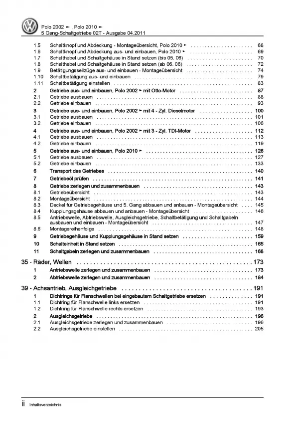 VW Polo 5 Typ 6R 2009-2014 5 Gang Schaltgetriebe 02T Kupplung Reparaturanleitung