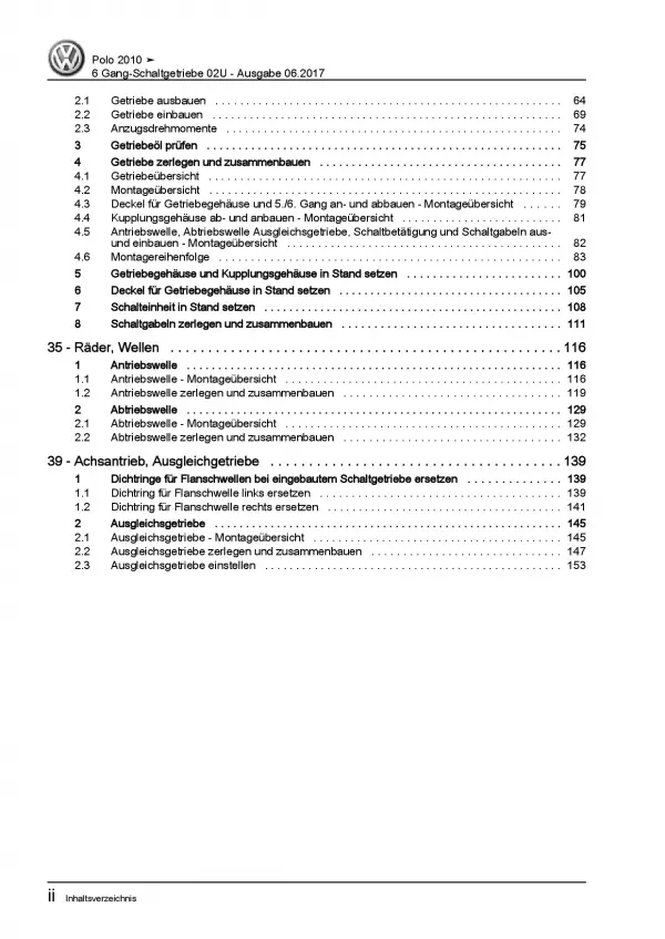 VW Polo 5 Typ 6R 2009-2014 6 Gang Schaltgetriebe 02U Kupplung Reparaturanleitung