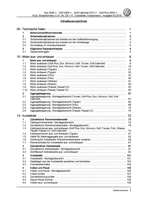 VW Polo 5 6R 2009-2014 1,4l Benzinmotor 4V 140-180 PS Reparaturanleitung PDF