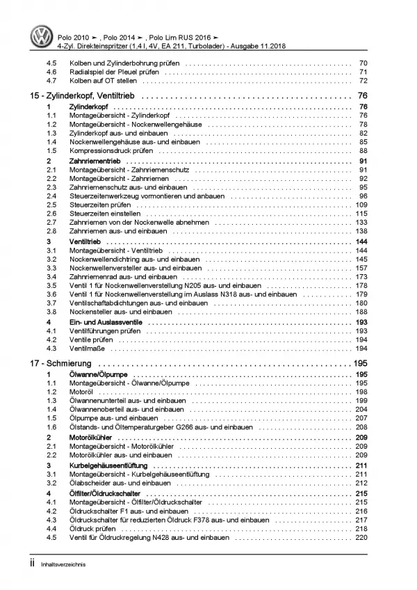 VW Polo 5 6R (09-14) 4-Zyl. 4V 1,4l Benzinmotor 125-150 PS Reparaturanleitung