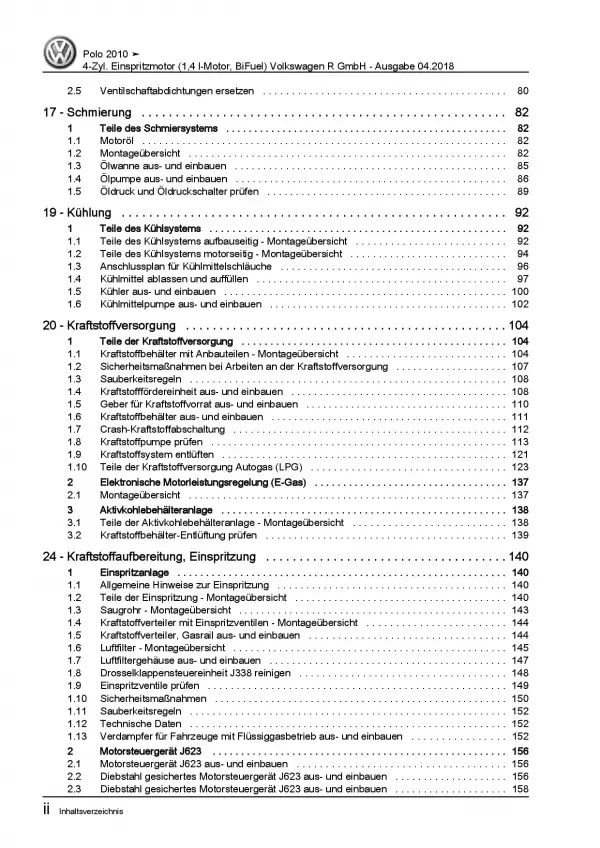 VW Polo 5 6R R-Line (09-14) 4-Zyl. 1,4l Benzinmotor 82 PS Reparaturanleitung PDF