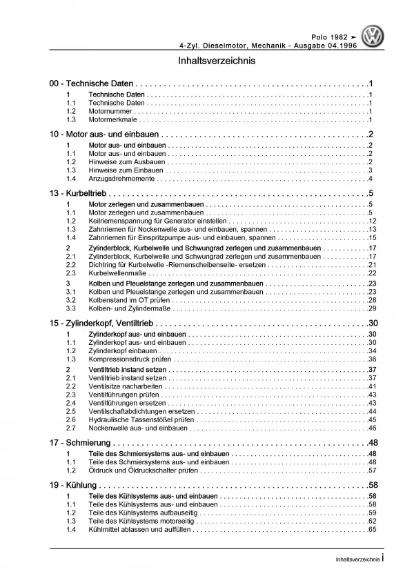 VW Polo 2 86C (81-94) 1,3l 1,4l Dieselmotor TDI 45-48 PS Reparaturanleitung PDF