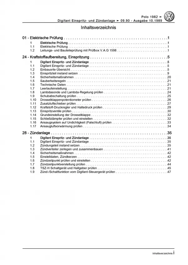 VW Polo 2 (81-90) Digifant Einspritz- Zündanlage 75-78 PS Reparaturanleitung PDF