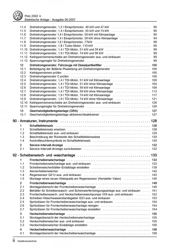 VW Polo 4 Typ 9N (01-10) Elektrische Anlage Elektrik Systeme Reparaturanleitung