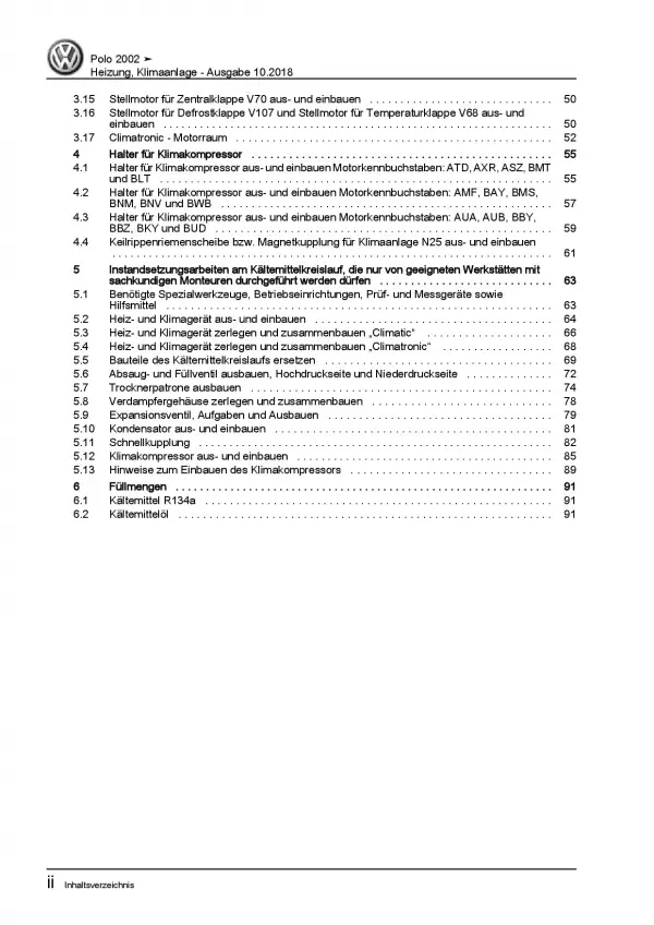 VW Polo 4 Typ 9N 2001-2010 Heizung Belüftung Klimaanlage Reparaturanleitung PDF