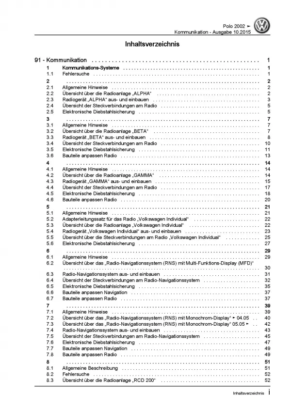 VW Polo 4 Typ 9N (01-10) Radio Navigation Kommunikation Reparaturanleitung PDF