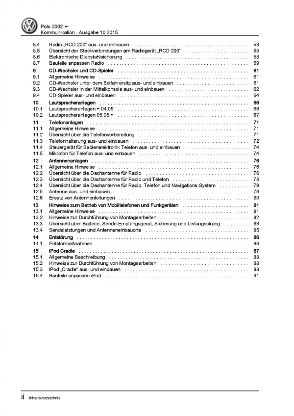 VW Polo 4 Typ 9N (01-10) Radio Navigation Kommunikation Reparaturanleitung PDF