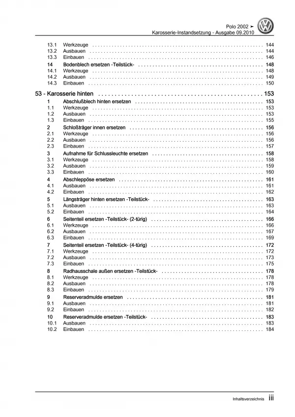 VW Polo 4 Typ 9N (01-10) Karosserie Unfall Instandsetzung Reparaturanleitung PDF