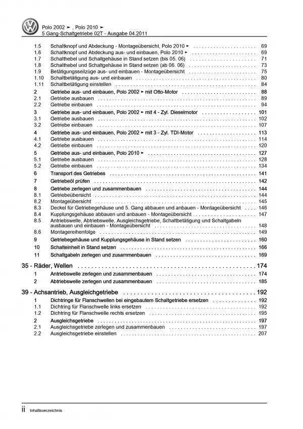 VW Polo 4 9N 2001-2010 5 Gang Schaltgetriebe 02T Kupplung Reparaturanleitung