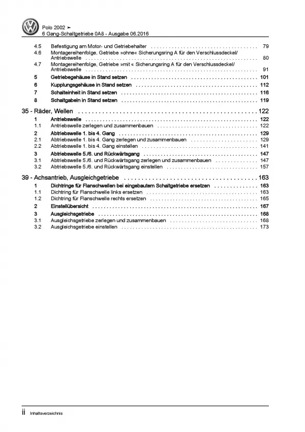 VW Polo 4 Typ 9N (01-10) 6 Gang Schaltgetriebe 0A8 Kupplung Reparaturanleitung