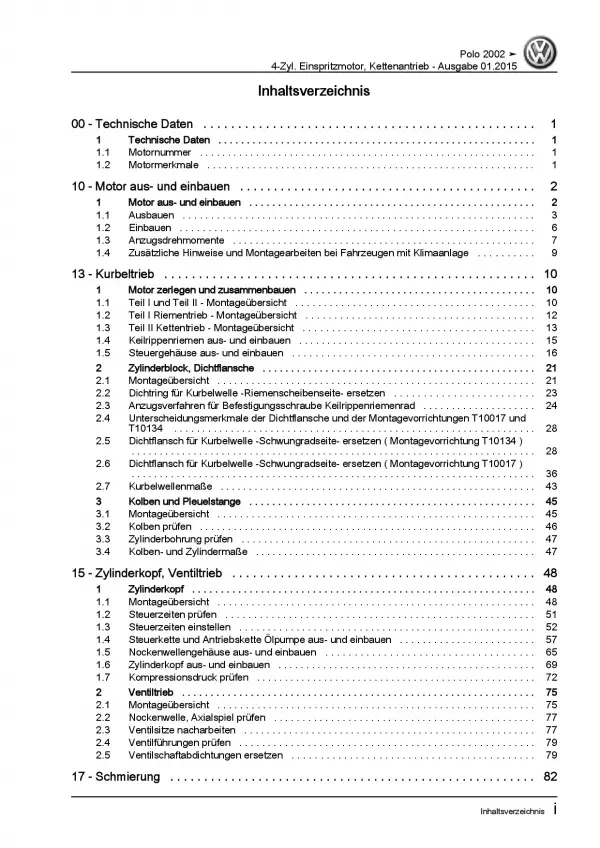 VW Polo 4 Typ 9N 2001-2010 4-Zyl. 1,6l Benzinmotor 105 PS Reparaturanleitung PDF