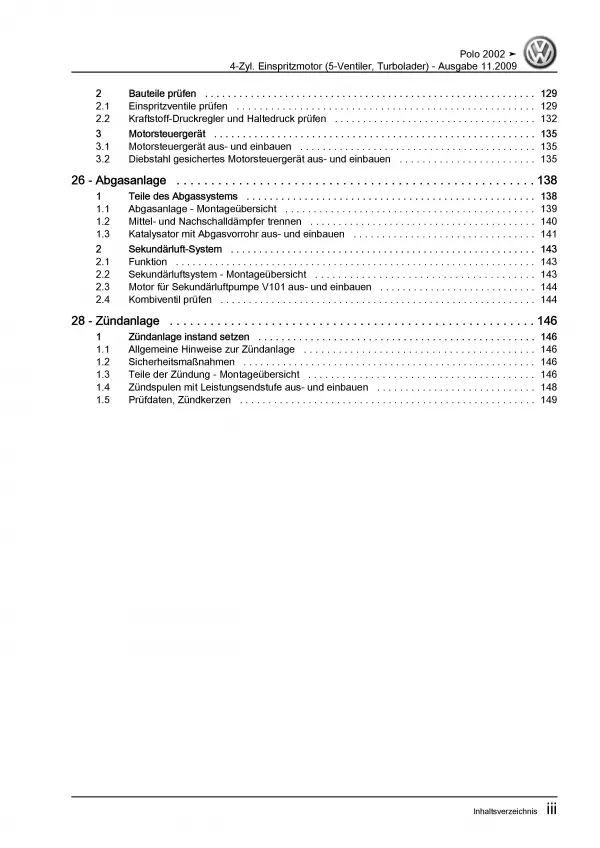 VW Polo 4 9N 2001-2010 4-Zyl. 1,8l Benzinmotor GTI 150 PS Reparaturanleitung PDF