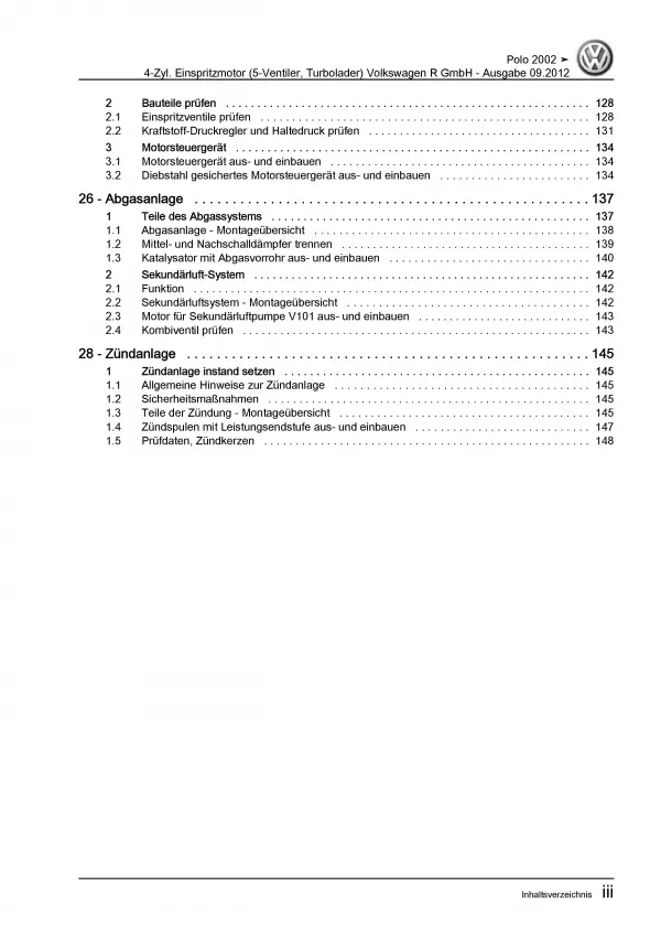 VW Polo 4 9N (01-10) 1,8l Benzinmotor 179 PS R-Modell Reparaturanleitung PDF