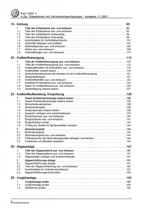 VW Polo 4 9N 2001-2010 4-Zyl. 1,9l Dieselmotor 64 PS TDI Reparaturanleitung PDF