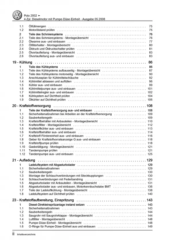 VW Polo 4 9N 2001-2010 4-Zyl. 1,9l Dieselmotor 100-131 PS Reparaturanleitung PDF