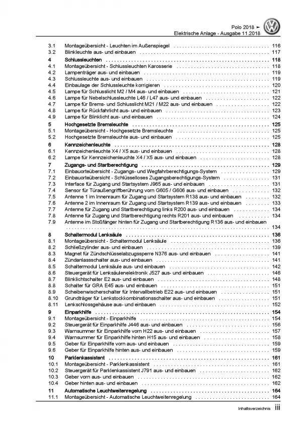 VW Polo AW ab 2018 Elektrische Anlage Elektrik Systeme Reparaturanleitung PDF