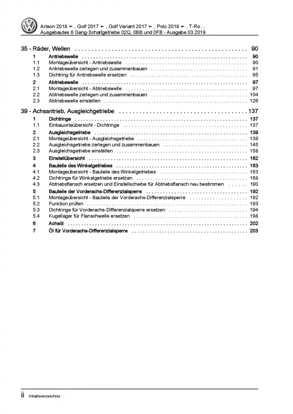 VW Polo AW ab 2018 6 Gang Schaltgetriebe 02Q 0BB 0FB Kupplung Reparaturanleitung