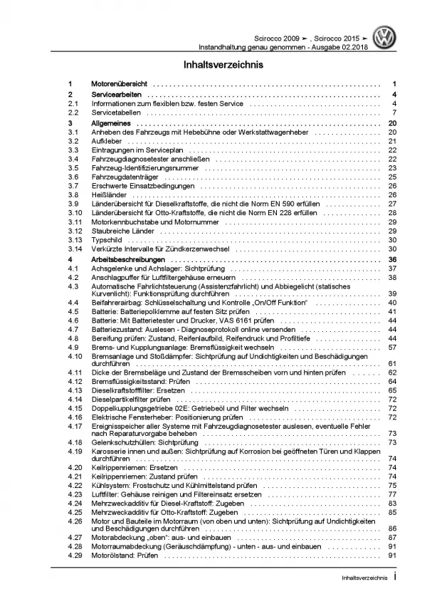 VW Scirocco 13 (08-17) Instandhaltung Inspektion Wartung Reparaturanleitung PDF