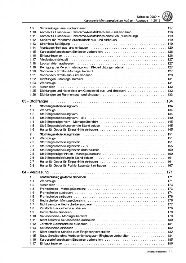VW Scirocco 13 (08-14) Karosserie Montagearbeiten Außen Reparaturanleitung PDF