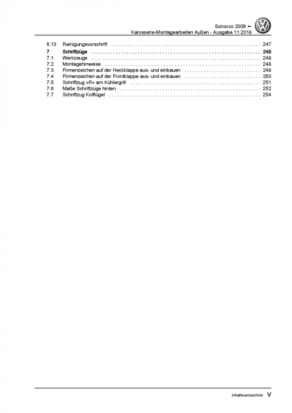 VW Scirocco 13 (08-14) Karosserie Montagearbeiten Außen Reparaturanleitung PDF