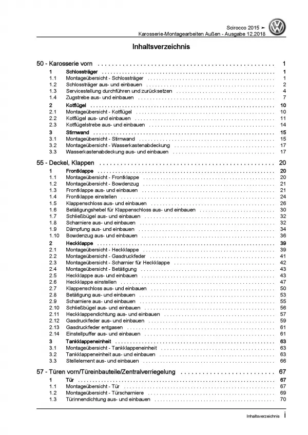 VW Scirocco 13 (14-17) Karosserie Montagearbeiten Außen Reparaturanleitung PDF