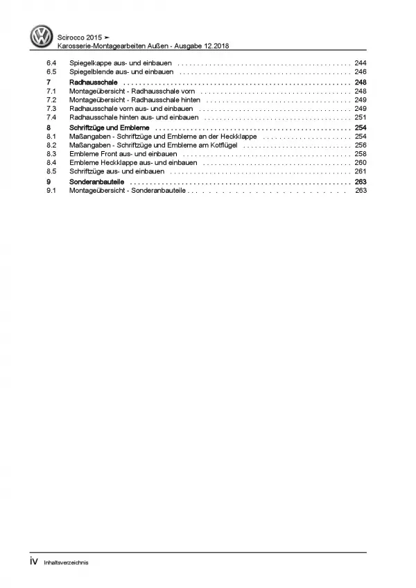 VW Scirocco 13 (14-17) Karosserie Montagearbeiten Außen Reparaturanleitung PDF