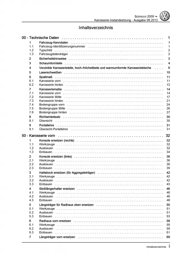 VW Scirocco 13 2008-2014 Karosserie Unfall Instandsetzung Reparaturanleitung PDF