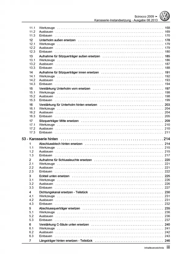 VW Scirocco 13 2008-2014 Karosserie Unfall Instandsetzung Reparaturanleitung PDF