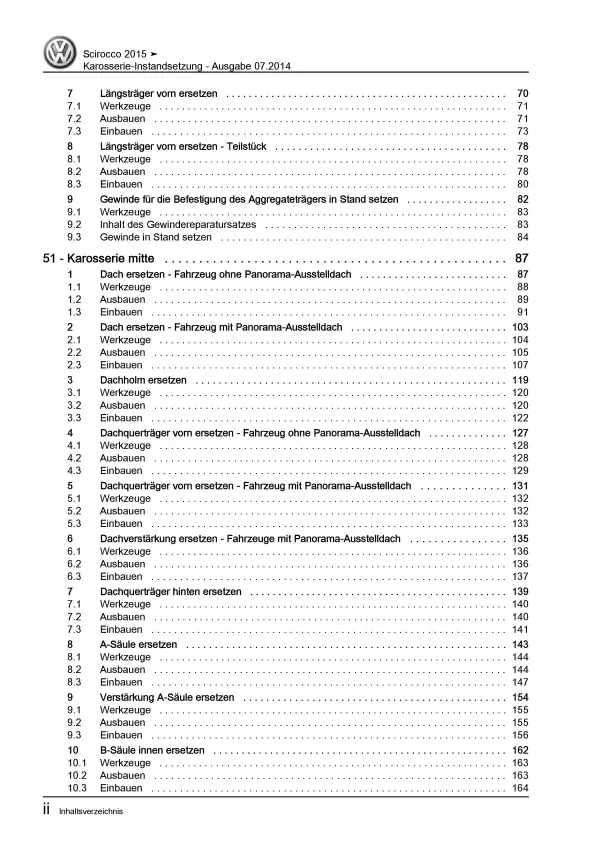 VW Scirocco 13 2014-2017 Karosserie Unfall Instandsetzung Reparaturanleitung PDF