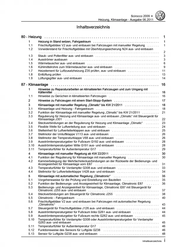 VW Scirocco Typ 13 (08-14) Heizung Belüftung Klimaanlage Reparaturanleitung PDF