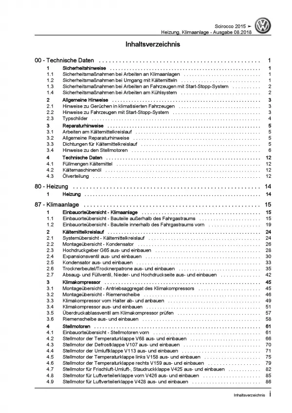 VW Scirocco Typ 13 (14-17) Heizung Belüftung Klimaanlage Reparaturanleitung PDF