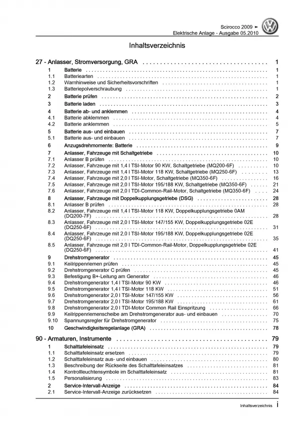 VW Scirocco (08-14) Elektrische Anlage Elektrik Systeme Reparaturanleitung PDF