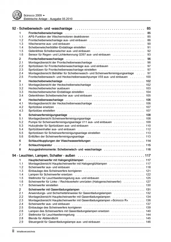 VW Scirocco (08-14) Elektrische Anlage Elektrik Systeme Reparaturanleitung PDF