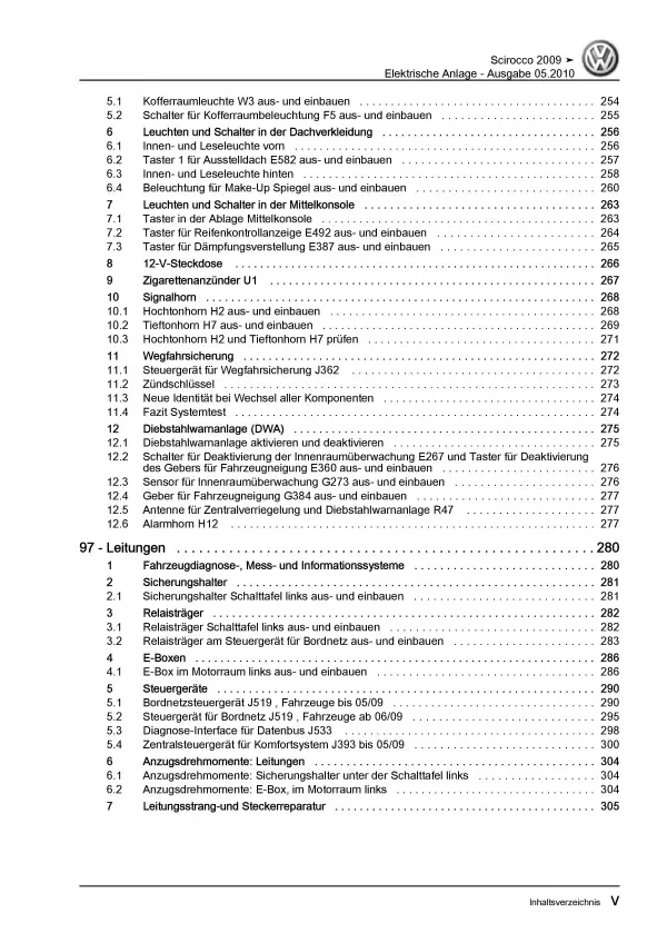 VW Scirocco (08-14) Elektrische Anlage Elektrik Systeme Reparaturanleitung PDF