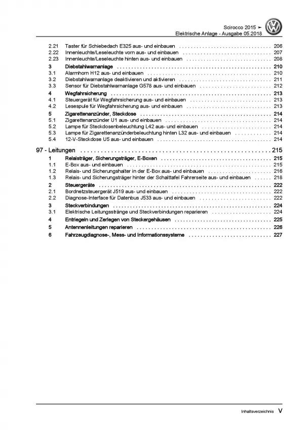 VW Scirocco 13 2014-2017 Elektrische Anlage Elektrik Systeme Reparaturanleitung