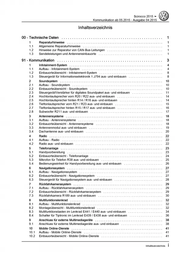 VW Scirocco Typ 13 (14-17) Radio Navigation Kommunikation Reparaturanleitung PDF