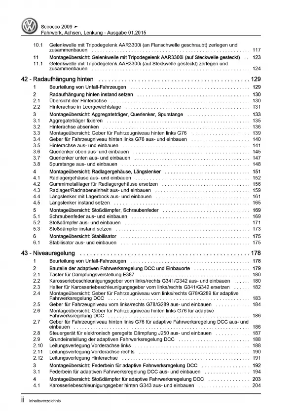 VW Scirocco Typ 13 2008-2014 Fahrwerk Achsen Lenkung Reparaturanleitung