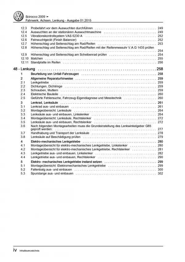 VW Scirocco Typ 13 2008-2014 Fahrwerk Achsen Lenkung Reparaturanleitung PDF
