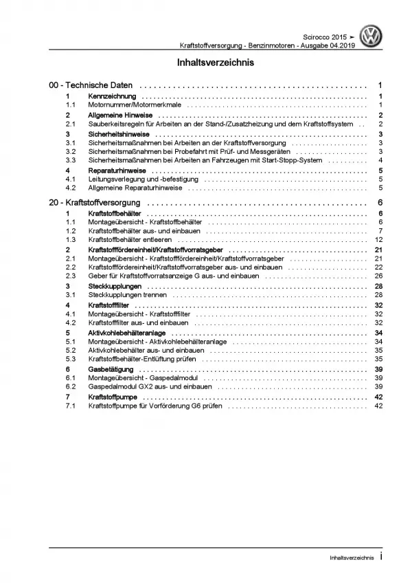 VW Scirocco 13 (14-17) Kraftstoffversorgung Benzinmotoren Reparaturanleitung PDF
