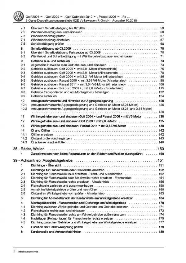 VW Scirocco 13 R (08-14) 6 Gang Automatikgetriebe 02E DKG Reparaturanleitung PDF
