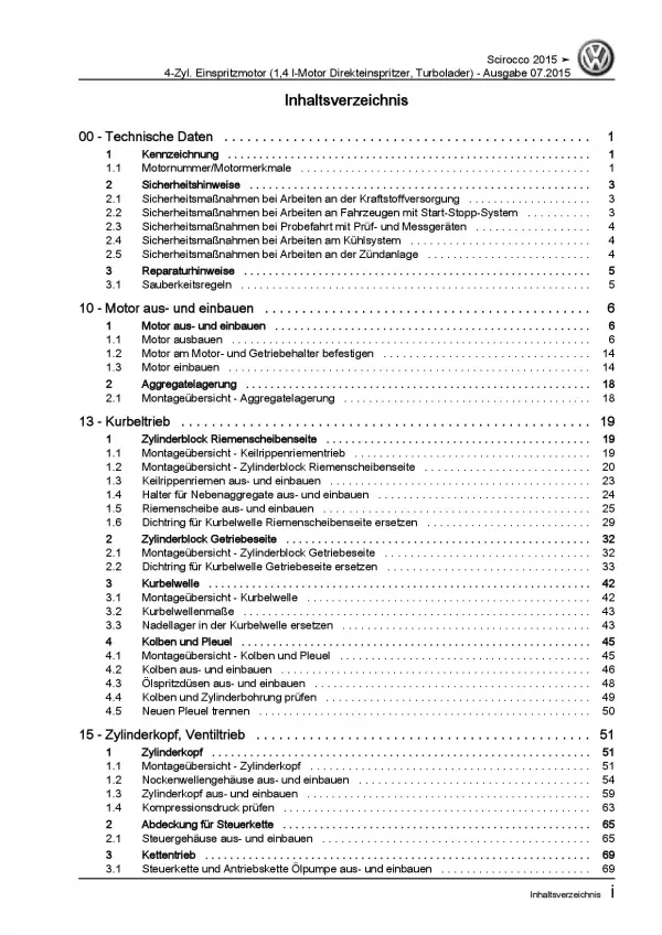 VW Scirocco Typ 13 (14-17) 4-Zyl. 1,4l Benzinmotor 122 PS Reparaturanleitung PDF