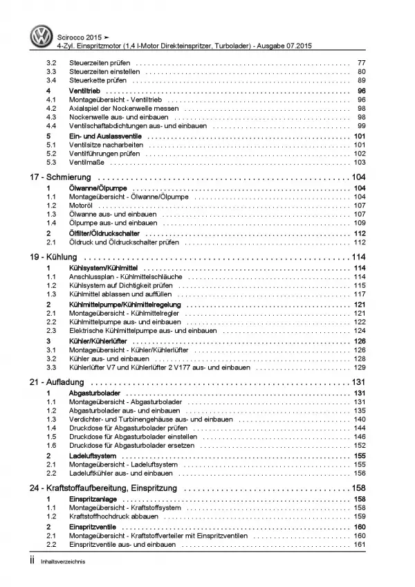 VW Scirocco Typ 13 2014-2017 4-Zyl. 1,4l Benzinmotor 122 PS Reparaturanleitung