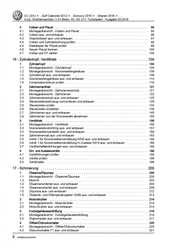 VW Scirocco 13 (14-17) 4-Zyl. 1,4l Benzinmotor 125-150 PS Reparaturanleitung PDF