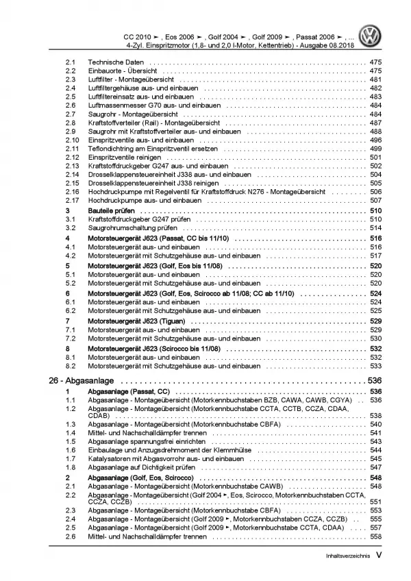 VW Scirocco 13 (08-17) 1,8l 2,0l Benzinmotor 152-212 PS Reparaturanleitung PDF