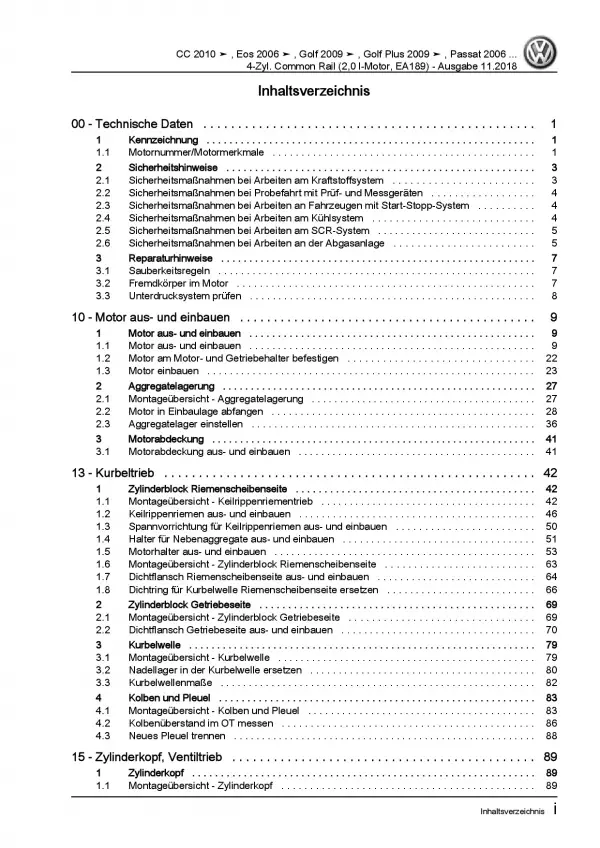 VW Scirocco 13 (08-14) 2,0l Dieselmotor 110-170 PS TDI Reparaturanleitung PDF